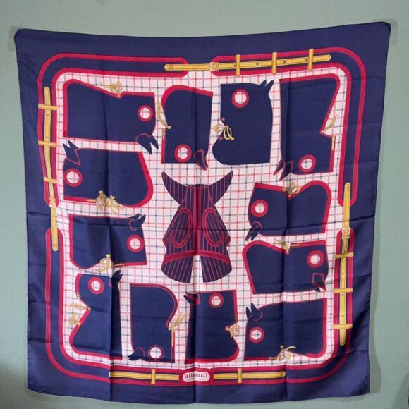 Hermes Paris Camails 100% Silk Scarf 90cm Square Red Blue Yellow in Box - Picture 13 of 13